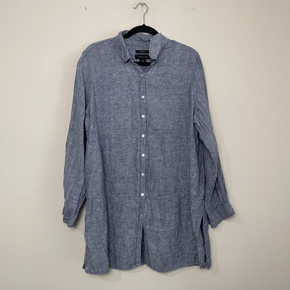 Tahari Linen Tunic Button Down Coastal Lagenlook Minimalist Sz 1X